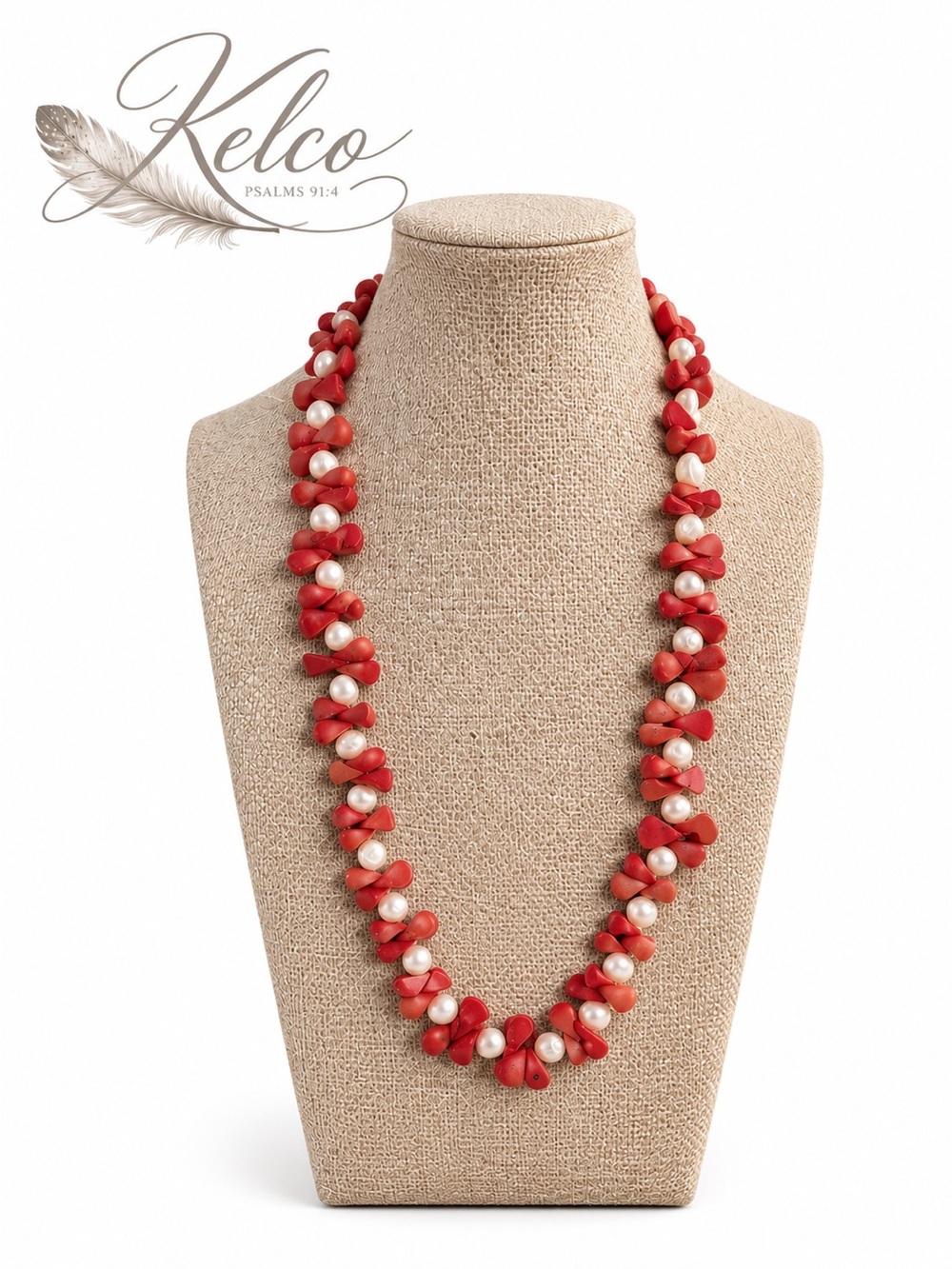 Coral and Freshwater Pearl Necklace 22’